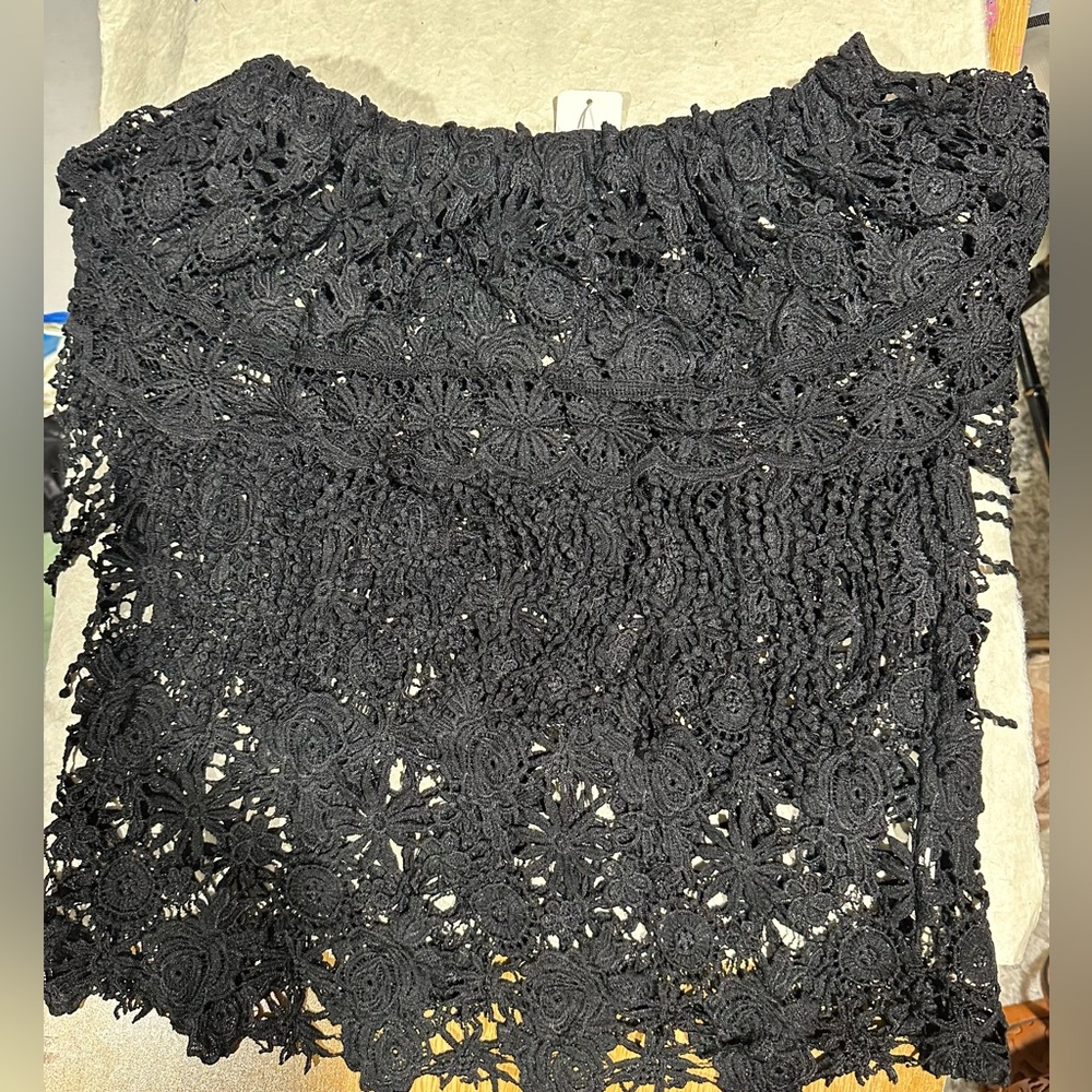 Black Crochet Lace Off-Shoulder Top